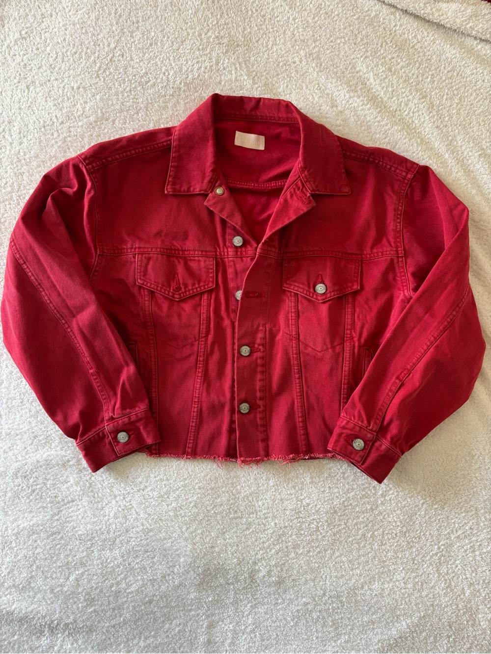 Boyish Red Cropped Button-Front Jean Jacket - Picture 8 of 15